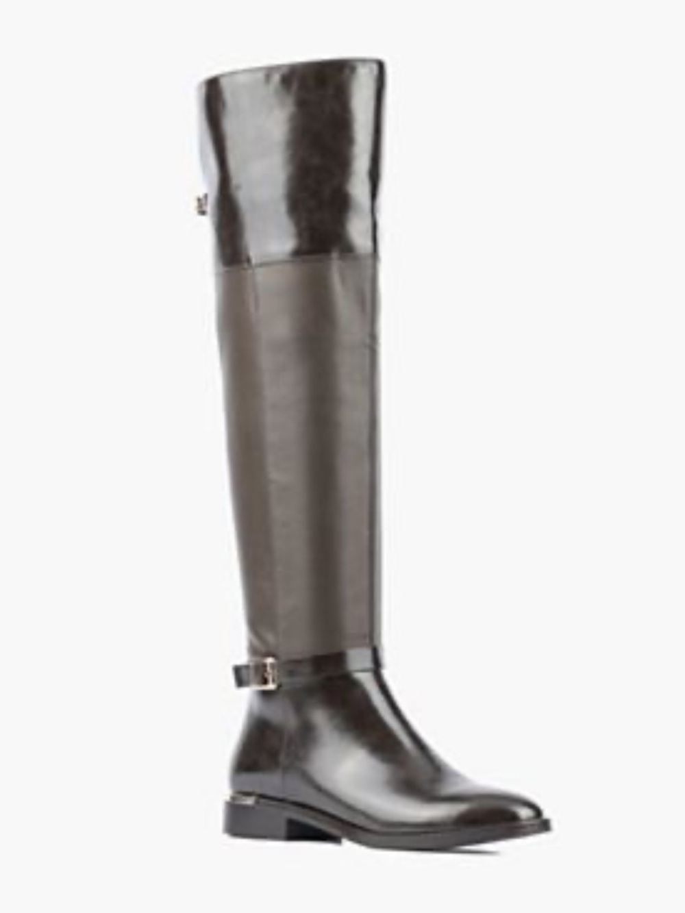 TORGEIS New York Brown Mixed Media Tall Riding Boots Gold Buckle Sz 6.5